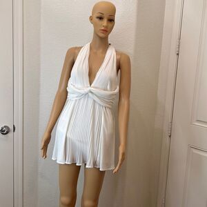 MM Couture By Miss Me Top Cream Ivory Off White Pleated Black Neck Tie Back